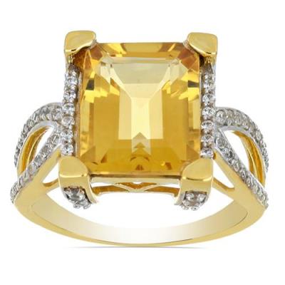 BUY 14K GOLD REAL CITRINE GEMSTONE BIG STONE RING WITH WHITE DIAMOND